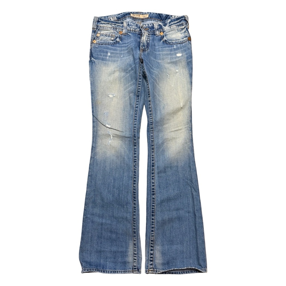 Women’s Y2K Big Star Flare Distressed Cute Grunge Blue Jeans Size 28